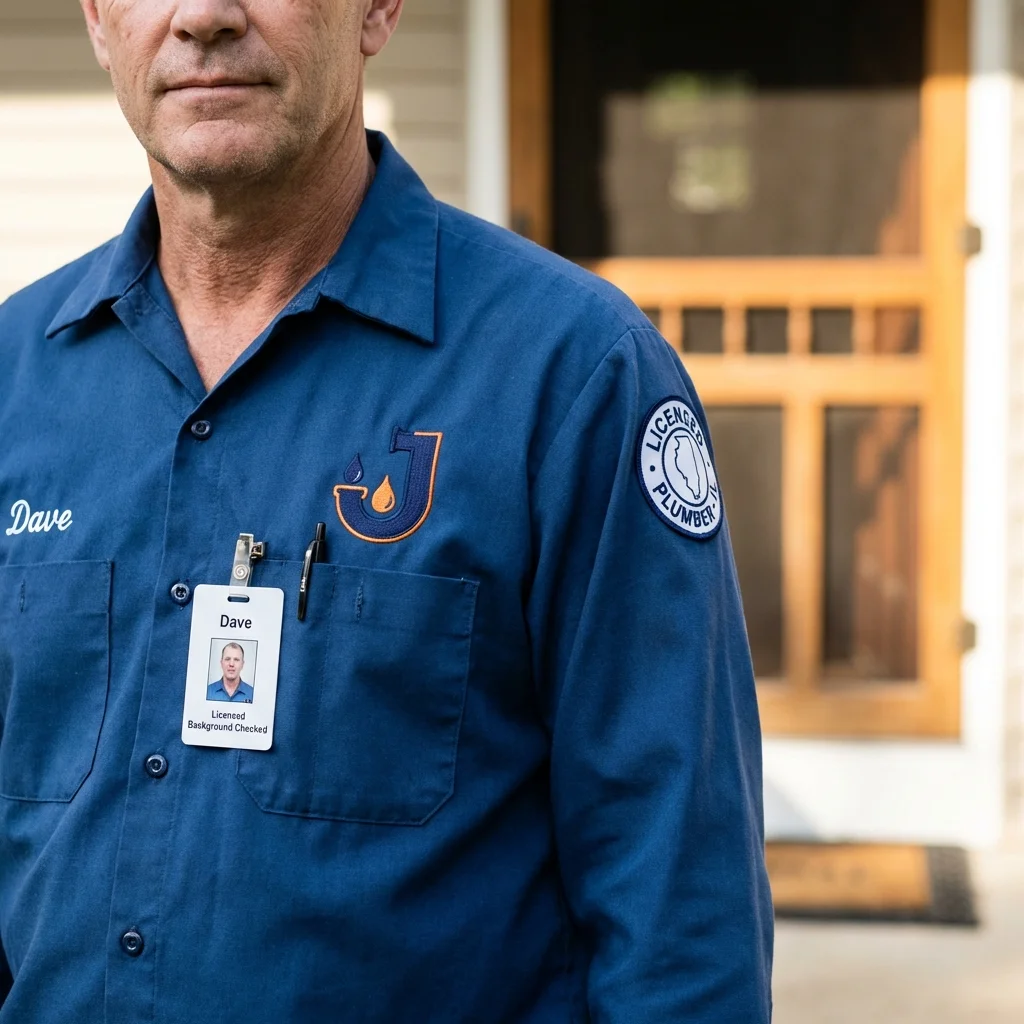 Licensed plumber showing ID badge in State Line, PA