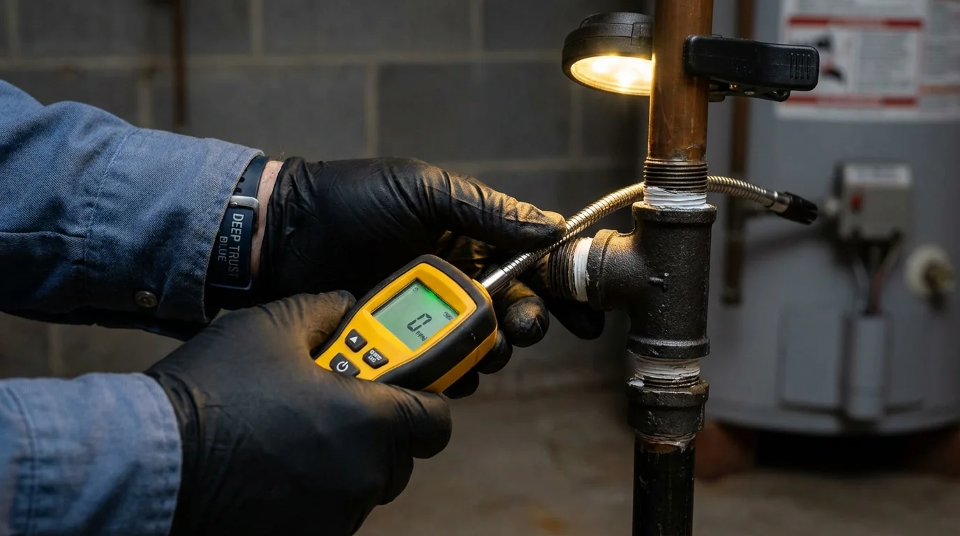 Gas leak detection with electronic sniffer by Johns Plumbing LLC in State Line